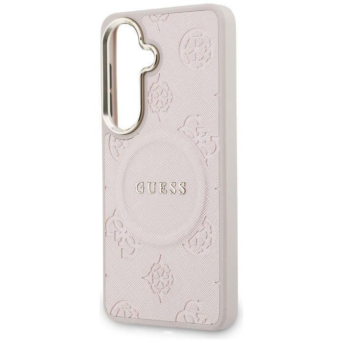 Guess Saffiano Peony Embossed Ring MagSafe Case for Samsung Galaxy S26 - Pink