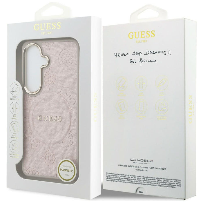 Guess Saffiano Peony Embossed Ring MagSafe Case for Samsung Galaxy S26 - Pink
