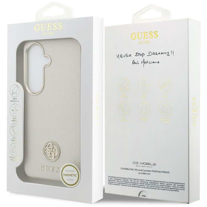 Guess Rhinestone Round Logo MagSafe Case for Samsung Galaxy S26+ - Beige