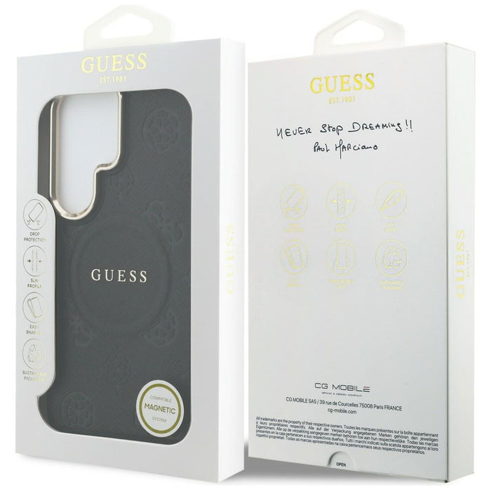 Guess Saffiano Peony Embossed Ring MagSafe Case for Samsung Galaxy S26 Ultra - Black