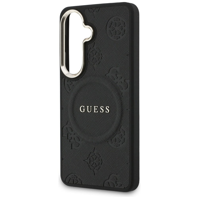 Guess Saffiano Peony Embossed Ring MagSafe case for Samsung Galaxy S26+ - black