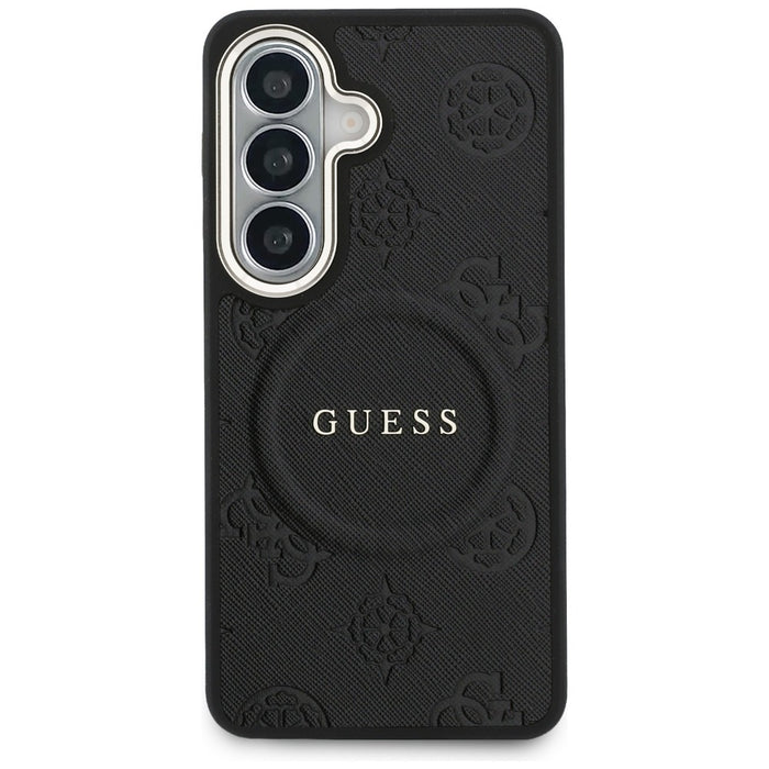 Guess Saffiano Peony Embossed Ring MagSafe case for Samsung Galaxy S26+ - black