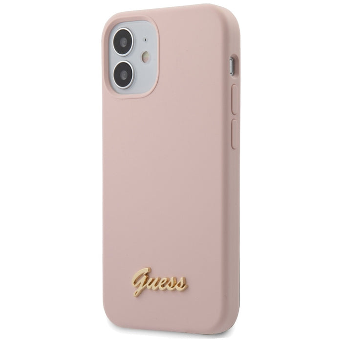 Guess GUHCP12SLSLMGLP iPhone 12 mini 5.4" light pink/light pink hardcase Silicone Script Gold Logo