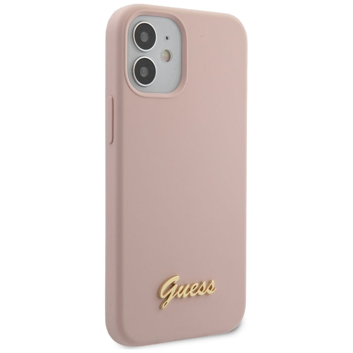 Guess GUHCP12SLSLMGLP iPhone 12 mini 5.4" light pink/light pink hardcase Silicone Script Gold Logo