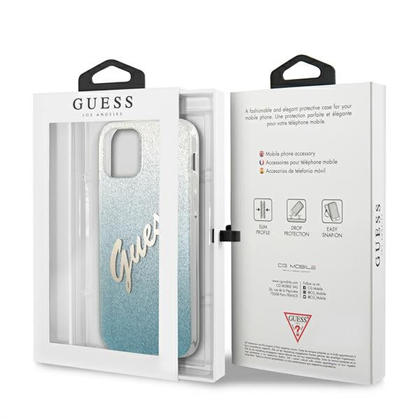 Guess GUHCP12LPCUGLSBL iPhone 12 Pro Max 6.7&quot; blue/blue hardcase Glitter Gradient Script