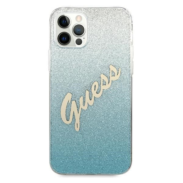 Guess GUHCP12MPCUGLSBL iPhone 12/12 Pro 6.1&quot; blue/blue hardcase Glitter Gradient Script