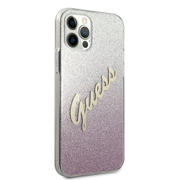 Guess GUHCP12MPCUGLSPI iPhone 12/12 Pro 6.1&quot; pink/pink hardcase Glitter Gradient Script