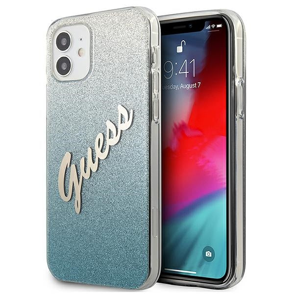 Guess GUHCP12SPCUGLSBL iPhone 12 mini 5.4&quot; blue/blue hardcase Glitter Gradient Script