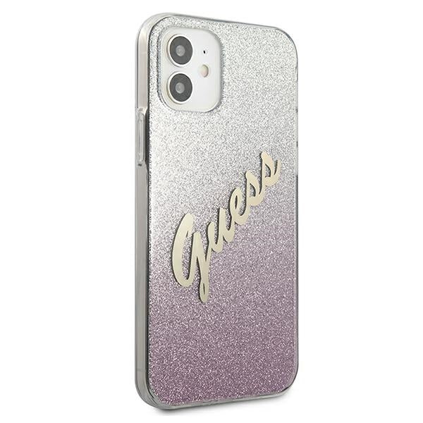 Guess GUHCP12SPCUGLSPI iPhone 12 mini 5.4&quot; pink/pink hardcase Glitter Gradient Script