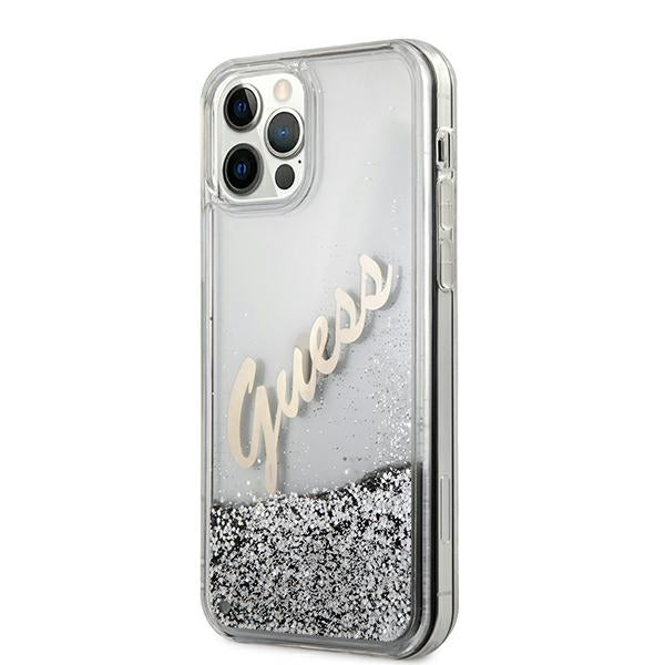 Guess GUHCP12LGLVSSI iPhone 12 Pro Max 6.7&quot; silver/silver hardcase Glitter Vintage Script