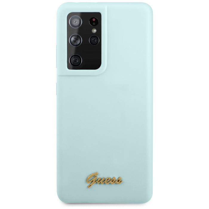 Guess GUHCS21LLSLMGLB S21 Ultra G998 blue/blue hardcase Silicone Script Metal Logo