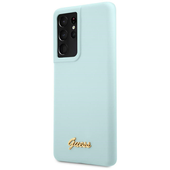 Guess GUHCS21LLSLMGLB S21 Ultra G998 blue/blue hardcase Silicone Script Metal Logo