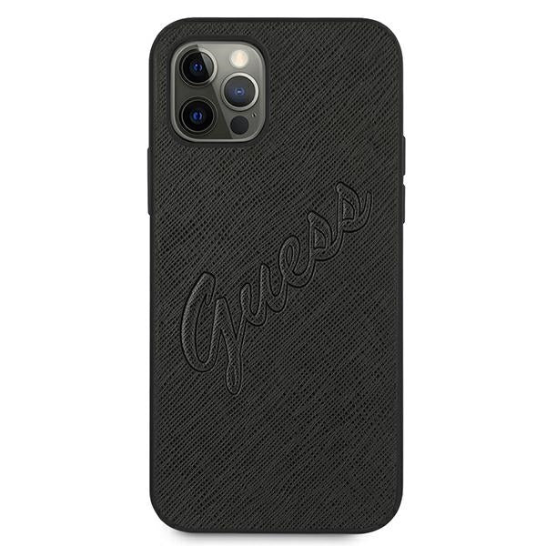 Guess Saffiano Vintage Script Case for iPhone 12 Pro Max 6.7" - Black