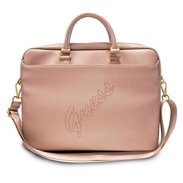 Guess Saffiano Script 16&quot; Laptop Bag - Pink