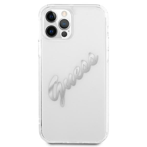 Guess GUHCP12MKTRSVSI iPhone 12/12 Pro 6.1&quot; Transparent hardcase Vintage Script Silver