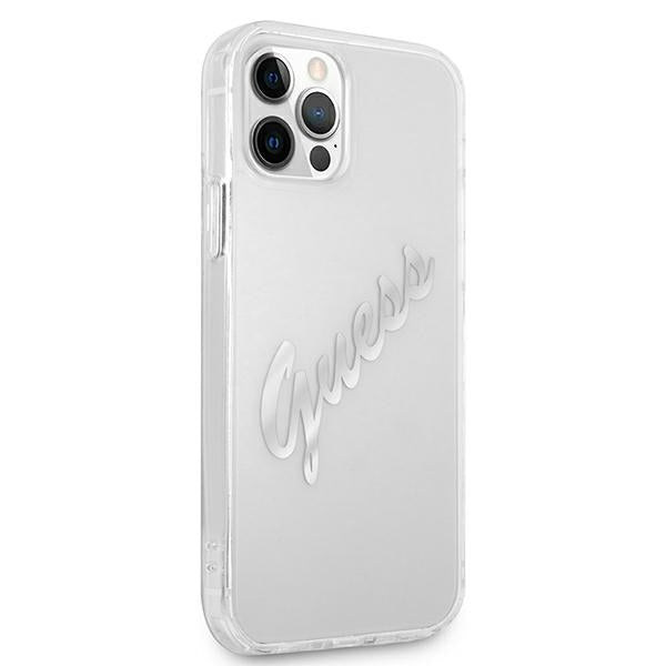 Guess GUHCP12MKTRSVSI iPhone 12/12 Pro 6.1&quot; Transparent hardcase Vintage Script Silver