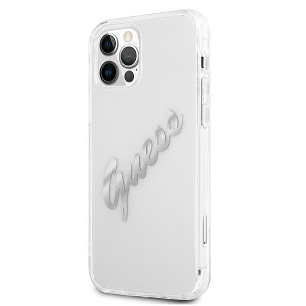 Guess GUHCP12MKTRSVSI iPhone 12/12 Pro 6.1&quot; Transparent hardcase Vintage Script Silver