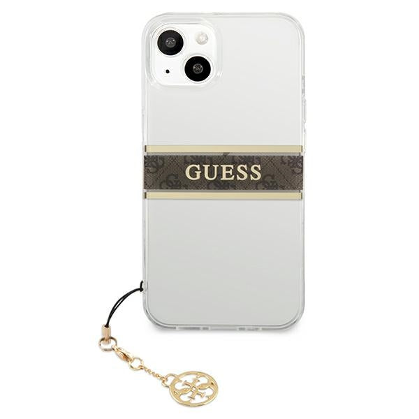 Guess GUHCP13SKB4GBR iPhone 13 mini 5.4" Transparent hardcase 4G Brown Strap Charm