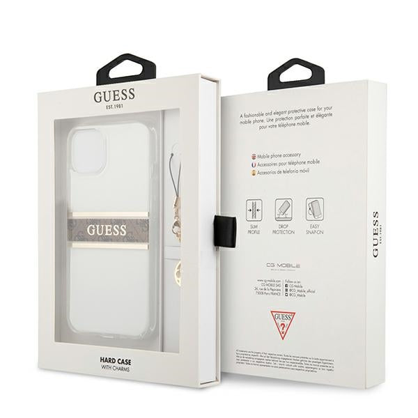 Guess GUHCP13SKB4GBR iPhone 13 mini 5.4" Transparent hardcase 4G Brown Strap Charm