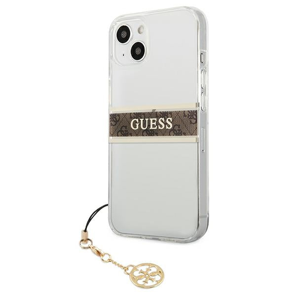 Guess GUHCP13SKB4GBR iPhone 13 mini 5.4" Transparent hardcase 4G Brown Strap Charm