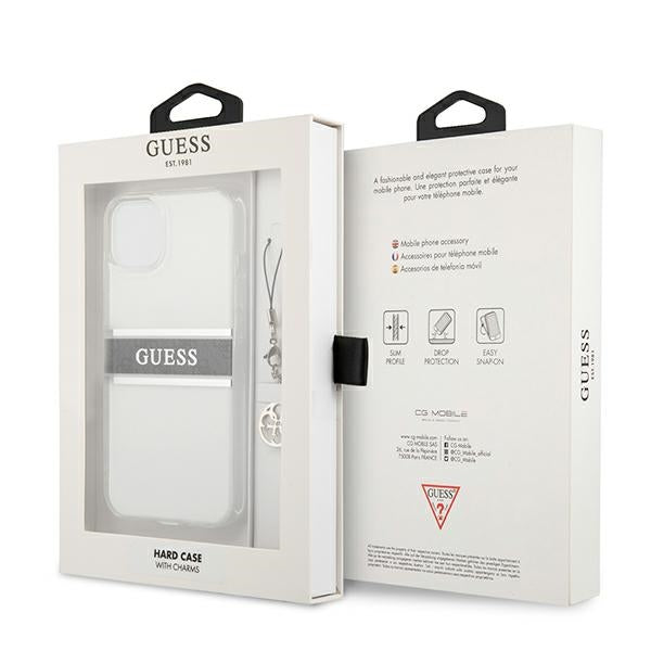 Guess GUHCP13SKB4GGR iPhone 13 mini 5.4&quot; Transparent hardcase 4G Gray Strap Charm