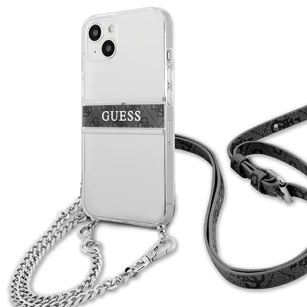 Guess GUHCP13SKC4GBSI iPhone 13 mini 5.4&quot; Transparent hardcase 4G Gray Strap Silver Chain