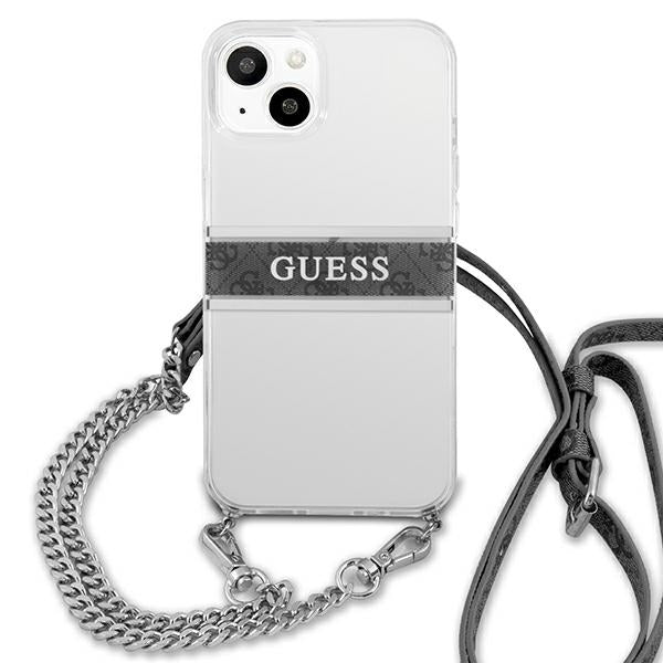 Guess GUHCP13SKC4GBSI iPhone 13 mini 5.4&quot; Transparent hardcase 4G Gray Strap Silver Chain