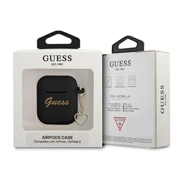 Guess GUA2LSCHSK AirPods 1/2 cover black/black Silicone Charm Heart Collection