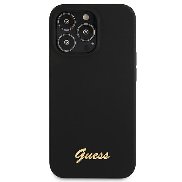 Guess GUHMP13LLSLMGBK iPhone 13 Pro / 13 6.1&quot; black/black hardcase Silicone Script Gold Logo MagSafe
