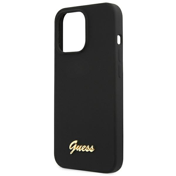 Guess GUHMP13LLSLMGBK iPhone 13 Pro / 13 6.1" black/black hardcase Silicone Script Gold Logo MagSafe