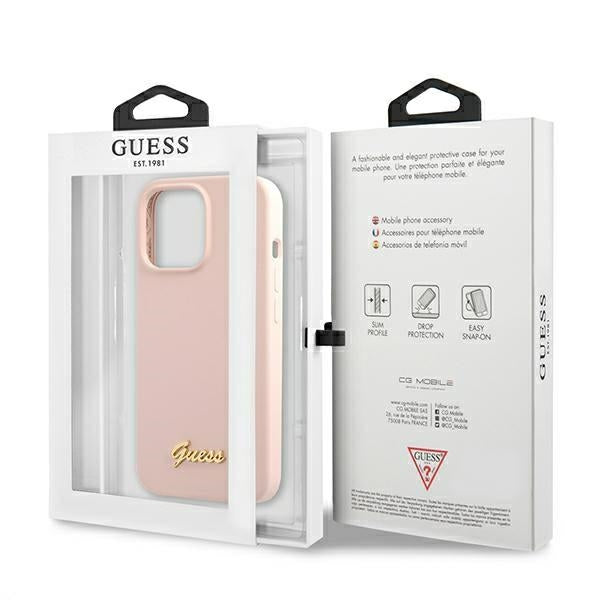 Guess GUHMP13LLSLMGLP iPhone 13 Pro / 13 6.1" light pink/light pink hardcase Silicone Script Gold Logo Magsafe