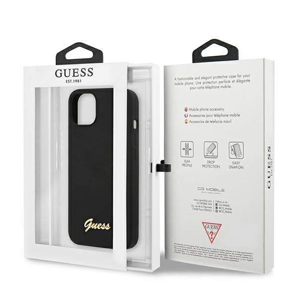 Guess GUHMP13MLSLMGBK iPhone 13 6.1&quot; black/black hardcase Silicone Script Gold Logo Magsafe