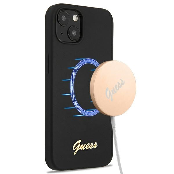 Guess GUHMP13MLSLMGBK iPhone 13 6.1&quot; black/black hardcase Silicone Script Gold Logo Magsafe