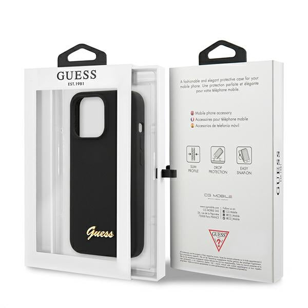 Guess GUHMP13XLSLMGBK iPhone 13 Pro Max 6.7" black/black hardcase Silicone Script Gold Logo MagSafe