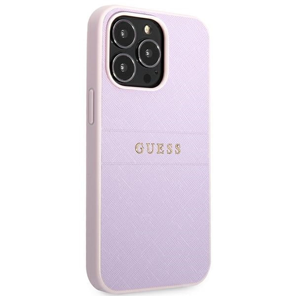 Guess GUHCP13LPSASBPU iPhone 13 Pro / 13 6.1&quot; purple/purple Saffiano Hot Stamp &amp; Metal Logo