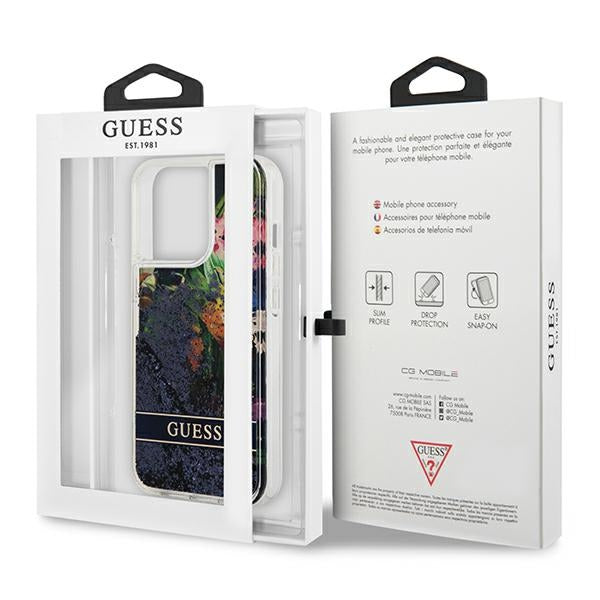 Guess GUHCP13LLFLSB iPhone 13 Pro / 13 6.1" blue/blue hardcase Flower Liquid Glitter