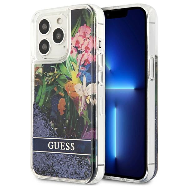 Guess GUHCP13LLFLSB iPhone 13 Pro / 13 6.1&quot; blue/blue hardcase Flower Liquid Glitter