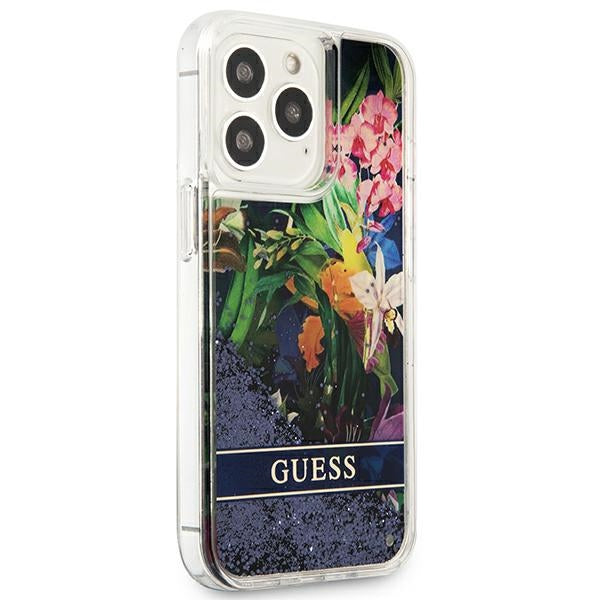 Guess GUHCP13LLFLSB iPhone 13 Pro / 13 6.1&quot; blue/blue hardcase Flower Liquid Glitter