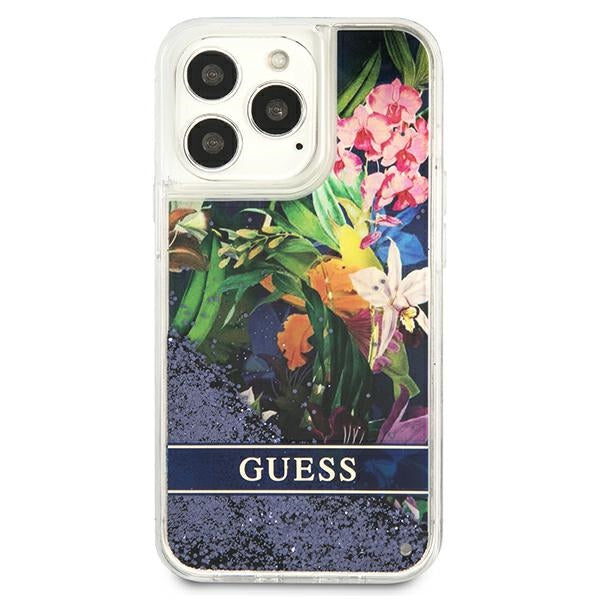 Guess GUHCP13LLFLSB iPhone 13 Pro / 13 6.1&quot; blue/blue hardcase Flower Liquid Glitter