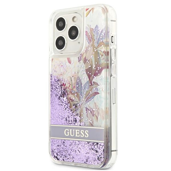 Guess GUHCP13LLFLSU iPhone 13 Pro / 13 6.1&quot; purple/purple hardcase Flower Liquid Glitter