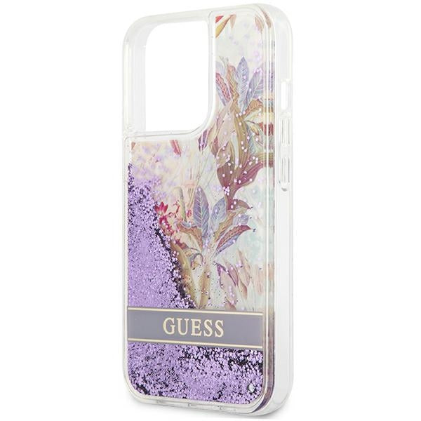 Guess GUHCP13LLFLSU iPhone 13 Pro / 13 6.1&quot; purple/purple hardcase Flower Liquid Glitter