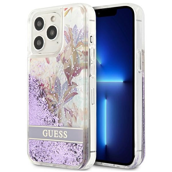 Guess GUHCP13LLFLSU iPhone 13 Pro / 13 6.1&quot; purple/purple hardcase Flower Liquid Glitter