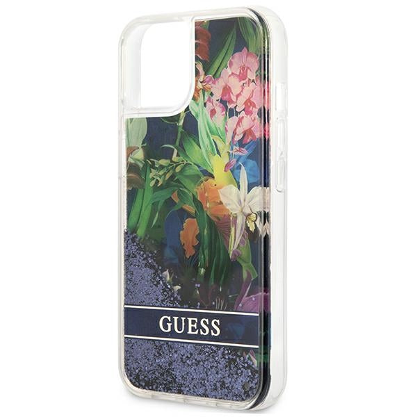 Guess GUHCP13SLFLSB iPhone 13 mini 5.4&quot; blue/blue hardcase Flower Liquid Glitter