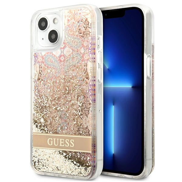 Guess GUHCP13SLFLSD iPhone 13 mini 5.4&quot; gold/gold hardcase Paisley Liquid Glitter