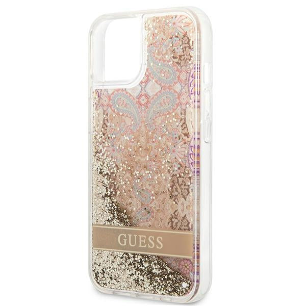 Guess GUHCP13SLFLSD iPhone 13 mini 5.4&quot; gold/gold hardcase Paisley Liquid Glitter