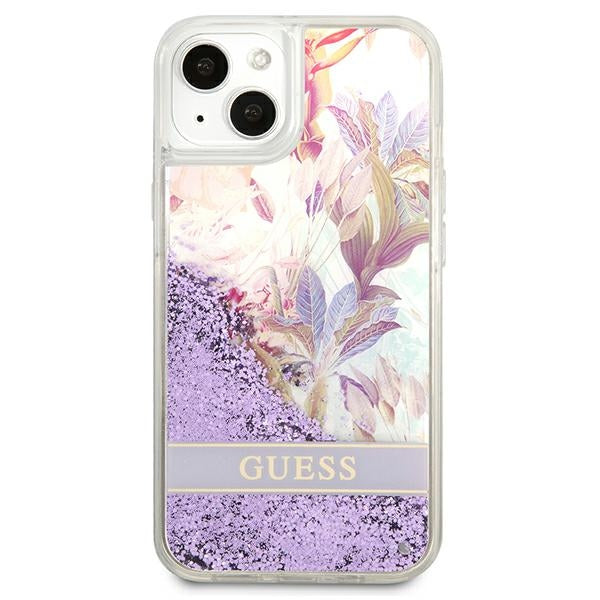 Guess GUHCP13SLFLSU iPhone 13 mini 5.4&quot; purple/purple hardcase Flower Liquid Glitter