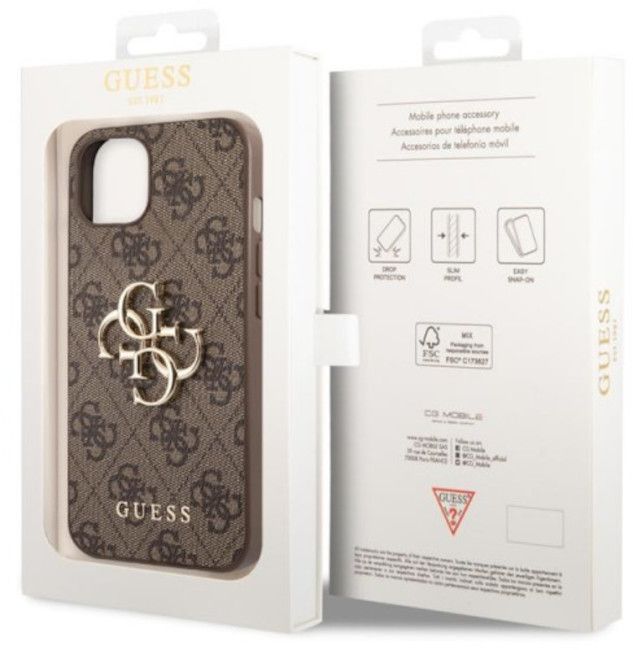 Guess 4G Big Metal Logo Case for iPhone 14 - Brown