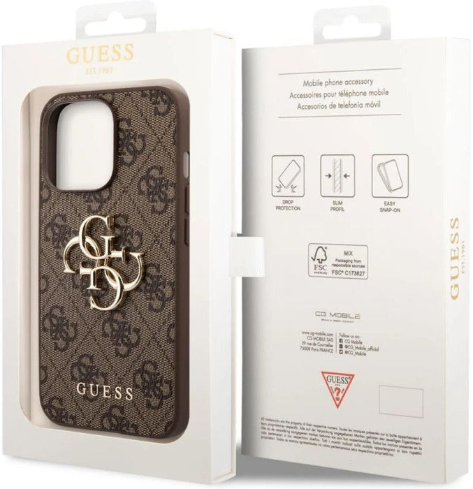 Guess 4G Big Metal Logo Case for iPhone 14 Pro - Brown