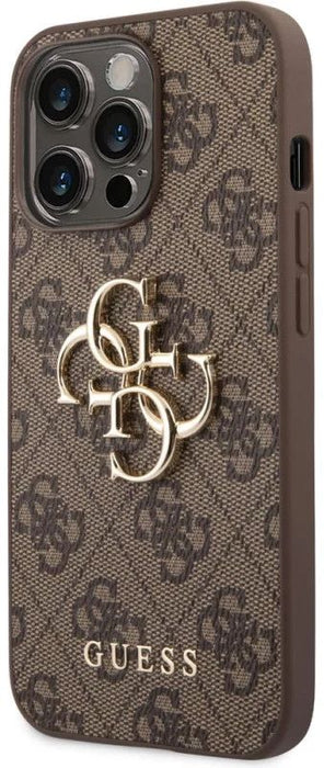 Guess 4G Big Metal Logo Case for iPhone 14 Pro - Brown