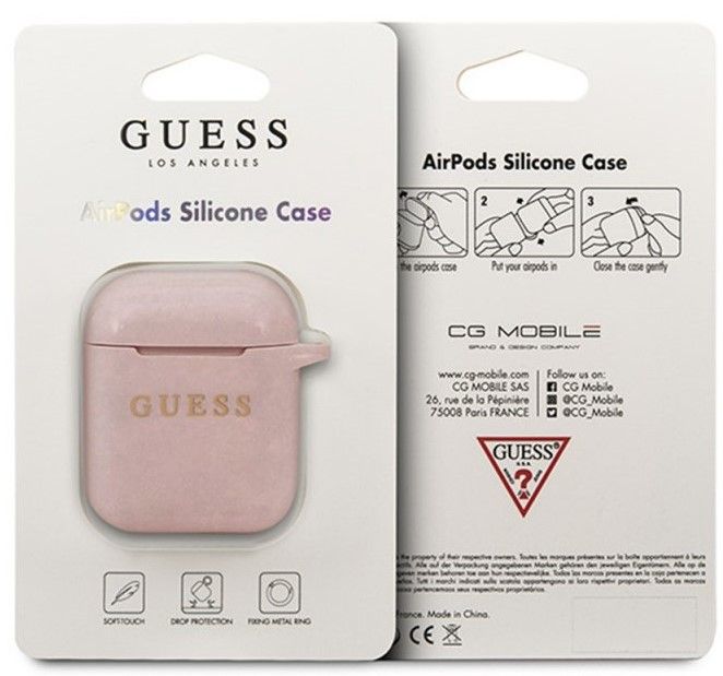 Guess GUACCSILGLLP AirPods cover light pink / pink Silicone Glitter